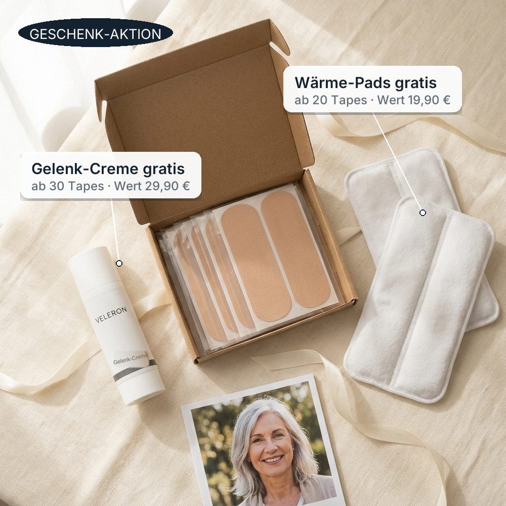 VELERON Geschenk-Aktion: Wärme-Pads und Gelenk-Creme gratis zum Tape-Vorrat