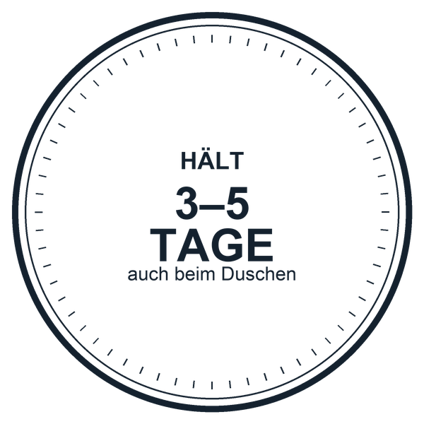 Hält 3–5 Tage, auch beim Duschen